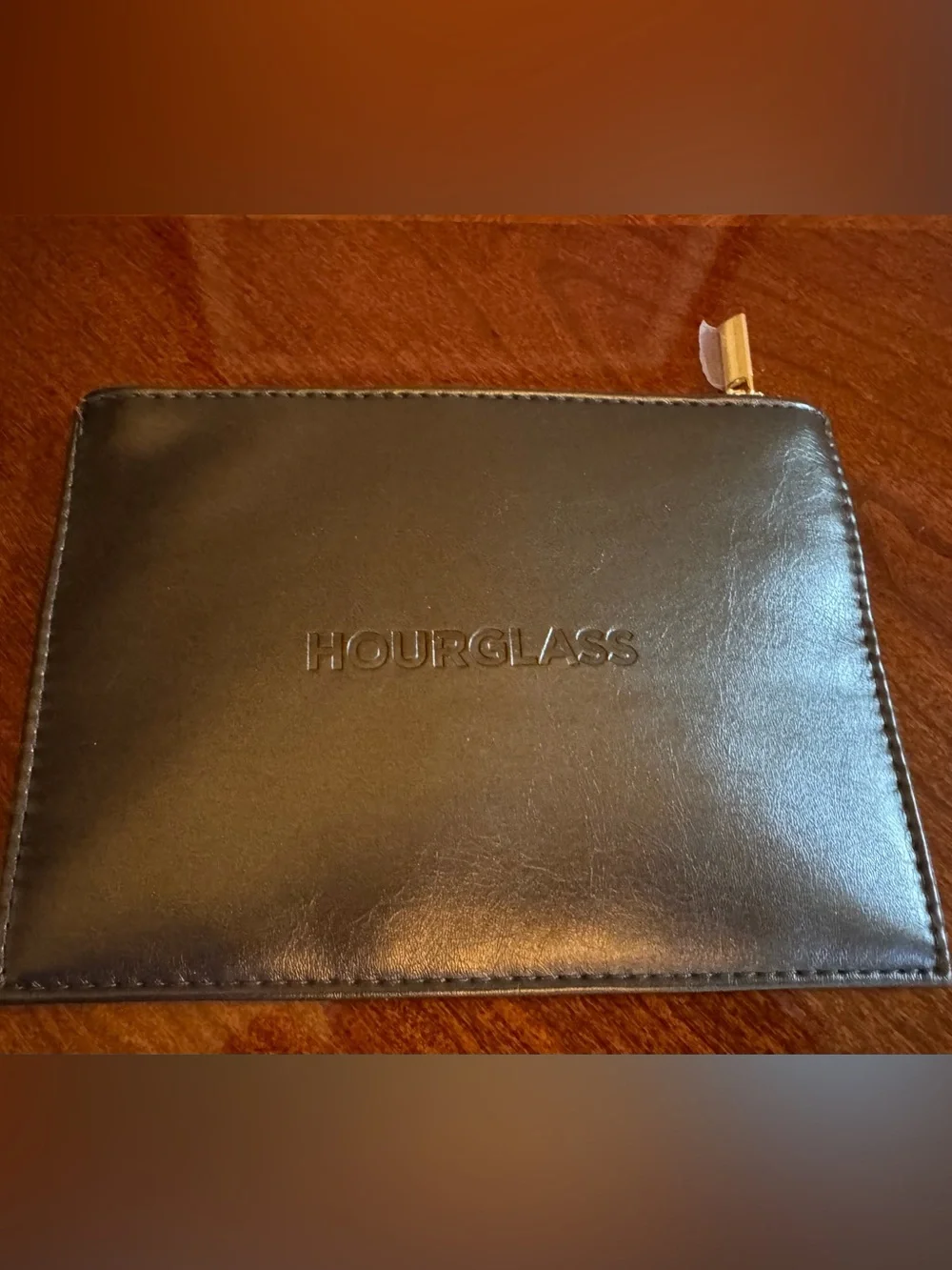 Hourglass Makeup Bag Cosmetics Case Brown Vegan Embossed Leather **NEW**